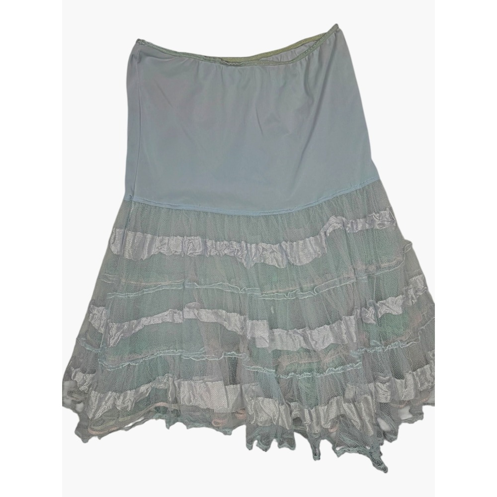 Vtg Pastel Blue Tiered Tulle Ruffle Half Slip Skirt Petticoat Nylon Square Dance